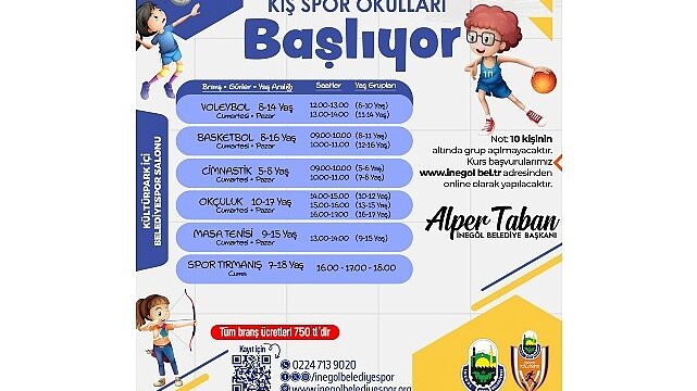 İnegöl Belediyesi Kış Spor Okullarında Kayıtlar Devam Ediyor