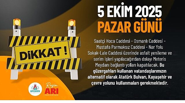 Meteris Meydanı ve Bağlı Caddeler 1 Gün Trafiğe Kapatılacak