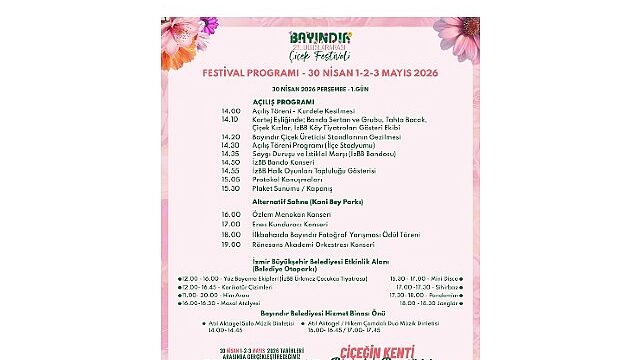 27. Uluslararası Bayındır Çiçek Festivali’nin Programı Belli Oldu