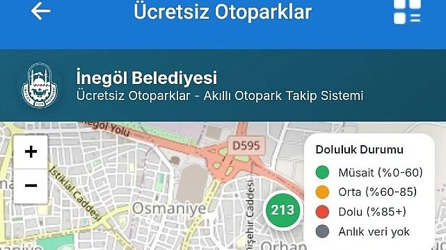 İnegöl’de Ücretsiz Otoparkların Anlık Doluluk Oranı Artık Cebinizde