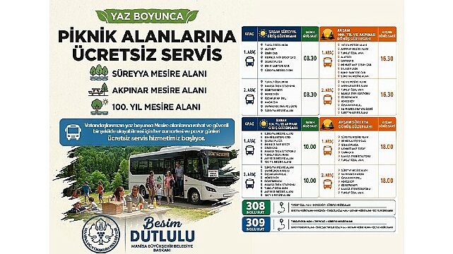 Mesire Alanlarına Ücretsiz Ulaşım Başlıyor