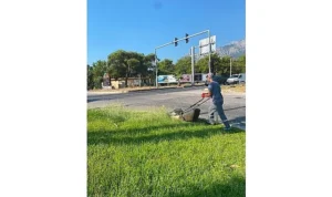 Kemer’de parklarda çim biçme çalışmaları